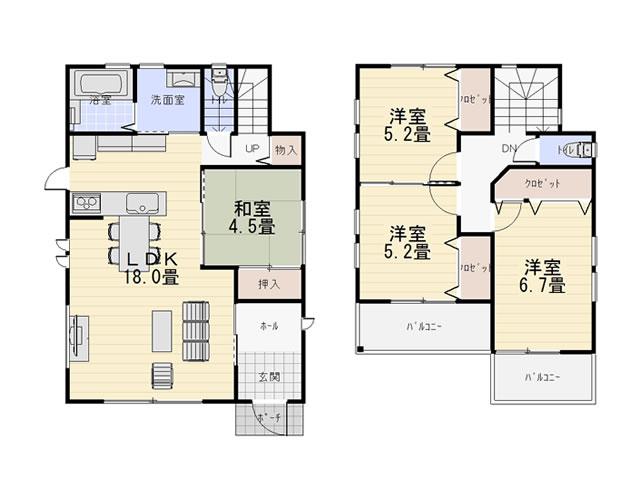 Building plan example (floor plan). Building plan example (C No. land) 4LDK, Land price 8.34 million yen, Land area 124.83 sq m , Building price 15,660,000 yen, Building area 95.87 sq m