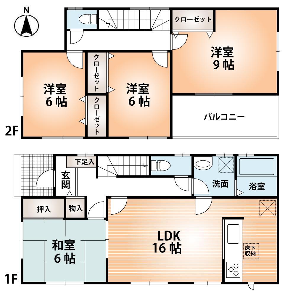 Floor plan. (1 Building), Price 21,800,000 yen, 4LDK, Land area 165.89 sq m , Building area 105.15 sq m