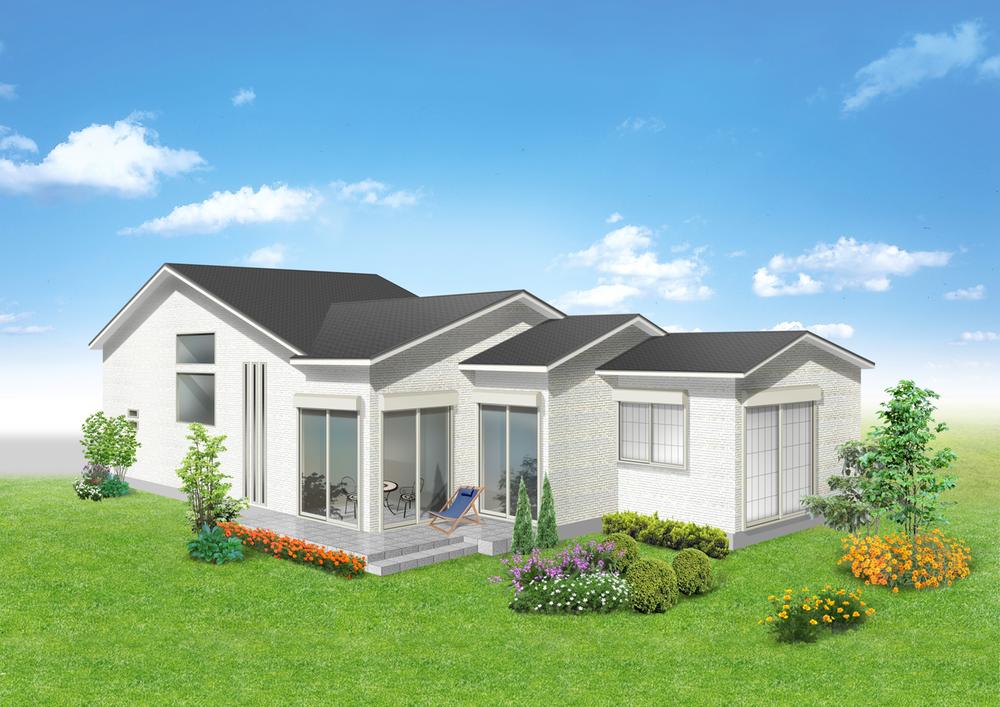 Rendering (appearance). One-story plan to produce a sense of unity with the outside by a part of the living room to the inner terrace. Holiday How about seeing Nde ease the branch the whole family is (G No. land Rendering)