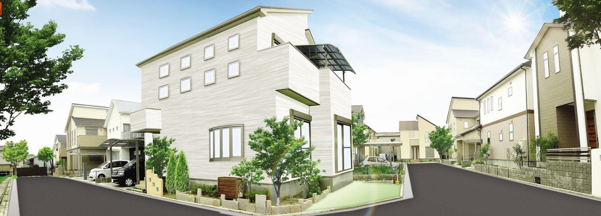 Rendering (appearance). Streets of impression and refreshing is arranged is 6.2m road in the Town. Designed windows and planting reflecting the glitter and light, To complement the personality of the people who live. Cityscape Rendering