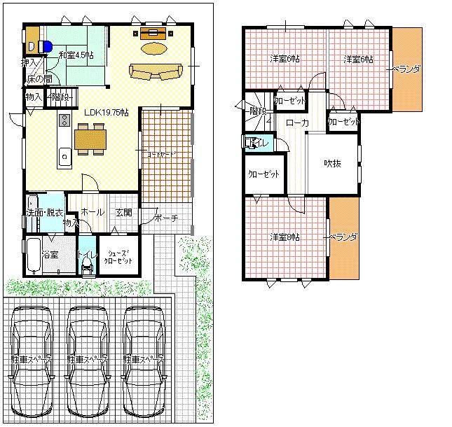 Building plan example (Perth ・ Introspection). Building plan example ( No. 13 locations) Building Price      16,470,000 yen, Building area 108.94 sq m
