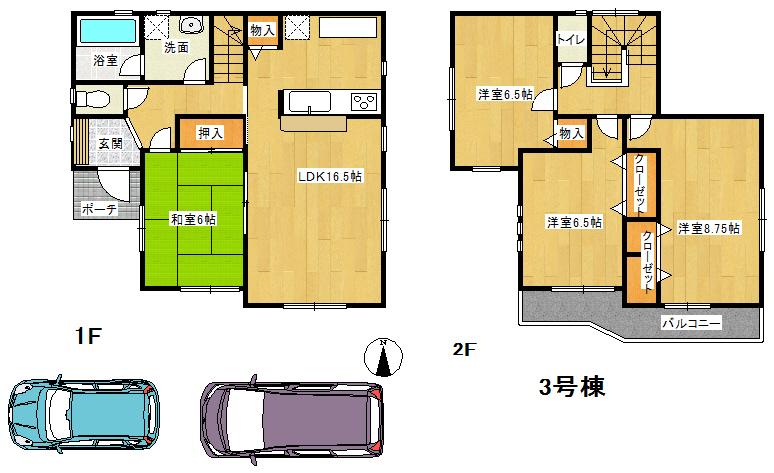Floor plan. (3 Building), Price 23.8 million yen, 4LDK, Land area 213.33 sq m , Building area 100.44 sq m