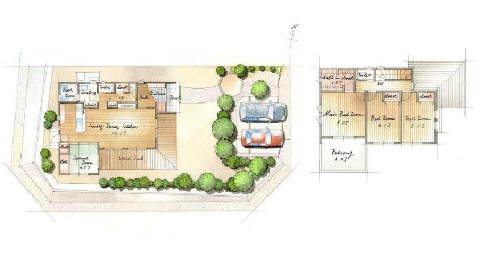 Floor plan. 34,900,000 yen, 4LDK, Land area 324.23 sq m , Building area 113.44 sq m the large space of one floor can watch the all views and your family from the kitchen is "Mom playmaker house".