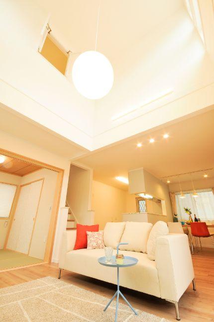 Building plan example (introspection photo). Because we want to increase the communication in LDK ・  ・  ・ We recommend living stairs. 