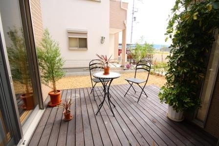 Model house photo. Model house Wood deck