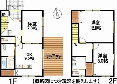 Floor plan. 17.8 million yen, 3DK, Land area 175.2 sq m , Building area 98.85 sq m