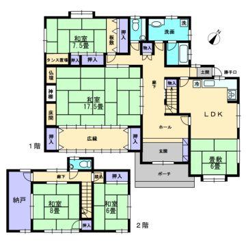 Floor plan. 19,800,000 yen, 5LDK+S, Land area 344.32 sq m , Is 5SLDK of building area 202.46 sq m total floor area of ​​61.24 square meters. 