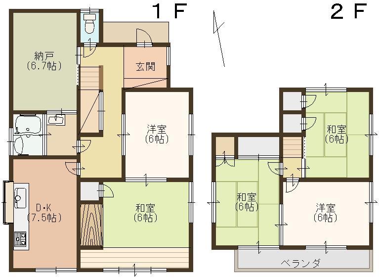 Floor plan. 12.8 million yen, 5DK, Land area 178.25 sq m , Building area 98.53 sq m