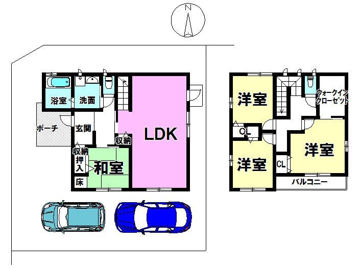 Floor plan. 32,500,000 yen, 4LDK, Land area 184.64 sq m , Building area 109.73 sq m