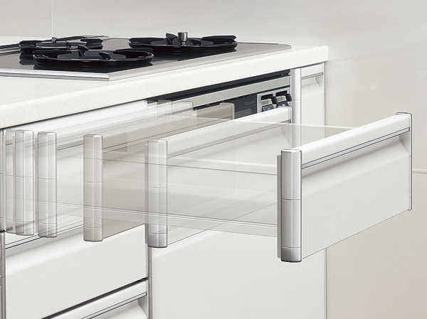 Kitchen.  [Soft closing function] Adopt a soft-closing function is to slide storage. Take a brake just before the close, Suppress you the impact sound when closed by then was so slowly closing function.