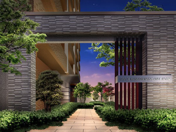 Shared facilities.  [Gently leads from the park to the mansion, Approach of MidoriAya] Approach that beautiful green "Higashinakayama under park" was full of moisture that makes you feel as if it continued until mansion. There is, Color and the room full of passage that brings the landscape of the four seasons. Each time you Yuku street, It will be led to the peaceful comfort. (Entrance Rendering)