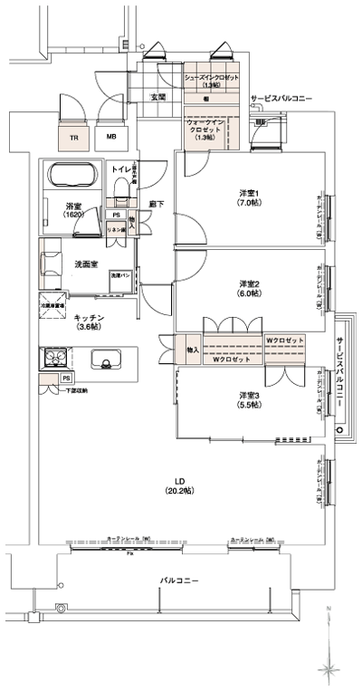Floor: 3LDK + Wic + Sic, the area occupied: 96.5 sq m, Price: 39,300,000 yen ~ 46,100,000 yen