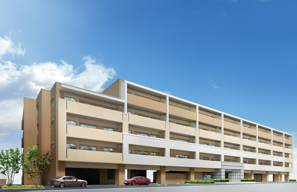 Buildings and facilities. In the land of moisture in close proximity to the Sports Park, Permanent-type low-rise residences <Grace Mansion Sports Park> 5-story ・ All 35 House birth. "Miki House Parenting Institute" of certification apartment acquisition, Friendly homes of family feelings filled with meticulous care. Just in case of disaster, We have established a system of thorough protect the disaster prevention stockpile warehouses and family from disaster, Disaster prevention measures is Mansion. (Exterior view)