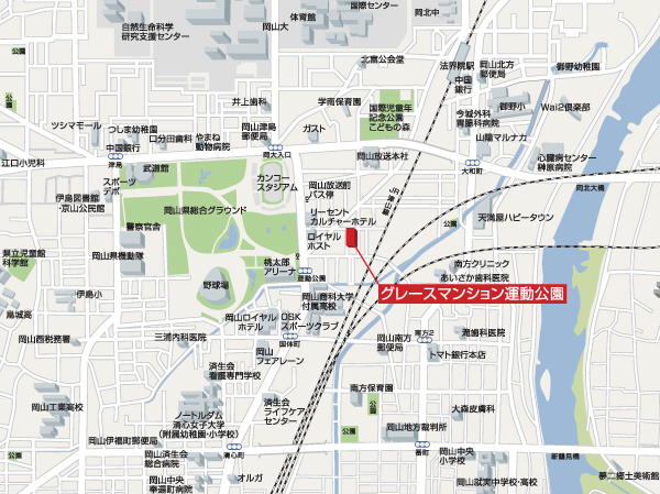 Surrounding environment. To live to relax in four seasons. Green and friendly, Playing with the wind, Enjoy the light. Enough to feel the rich natural familiar, There is no suitable living environment in child-rearing. Many sports facilities are set, Sports Park to show the expression of the four seasons. The location where this vibrant and moisture to the living area <Grace Mansion Sports Park>. Also usually the day, Also a special day, When much comfortably even. A gentle every day, such as will season turn now, From here now. (Local guide map)