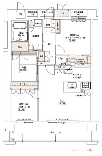 Floor: 3LDK + Wic (2 ~ 4 floor 2LDK + SR + Wic), occupied area: 72.25 sq m, Price: 27.7 million yen