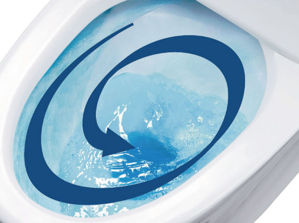 Toilet.  [Maru wash cleaning (standard adopted)] Washing the dirt by the water flow turns round firm. And keep a clean whole washed off. (Conceptual diagram)