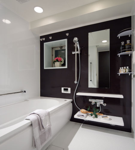 Bathing-wash room.  [Bathroom with advanced features] Bathing cultivate the vitality of tomorrow removes the day-to-day tired, Location of irreplaceable peace. Shi respond to the voice of the "I want to stick to things may because things every day.", We have adopted a wide bathroom with a tub of advanced features and a large.