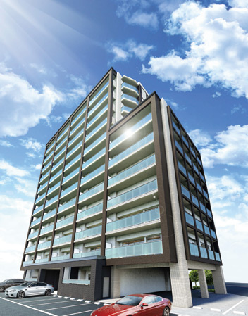 Buildings and facilities. Expressive entrance add color to traffic. Meet the people who live in friendly space. (Exterior view)