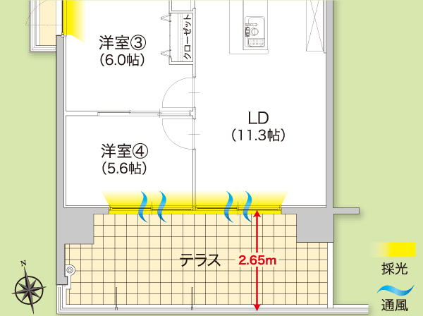 Room and equipment. Large terrace (1 floor only) and the desire balcony (second floor or more) green to enjoy, such as gardening in the garden sense, Privilege of the first floor large terrace unique. Second floor or more will enjoy the lush view of the harbor Green Avenue. Also, Since all houses facing south, Ensure a feeling of open and hit yang. (A type 4LDK partial view occupied area: 87.44 sq m terrace area: 18.94 sq m)
