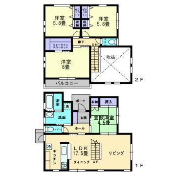 Floor plan. 26,956,000 yen, 4LDK, Land area 141.12 sq m , The building area of 102.68 sq m living there is a blow-by, Ventilation is good!