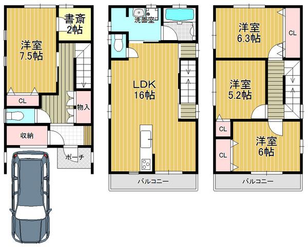 Floor plan. 28.8 million yen, 4LDK, Land area 64.55 sq m , Building area 116.87 sq m
