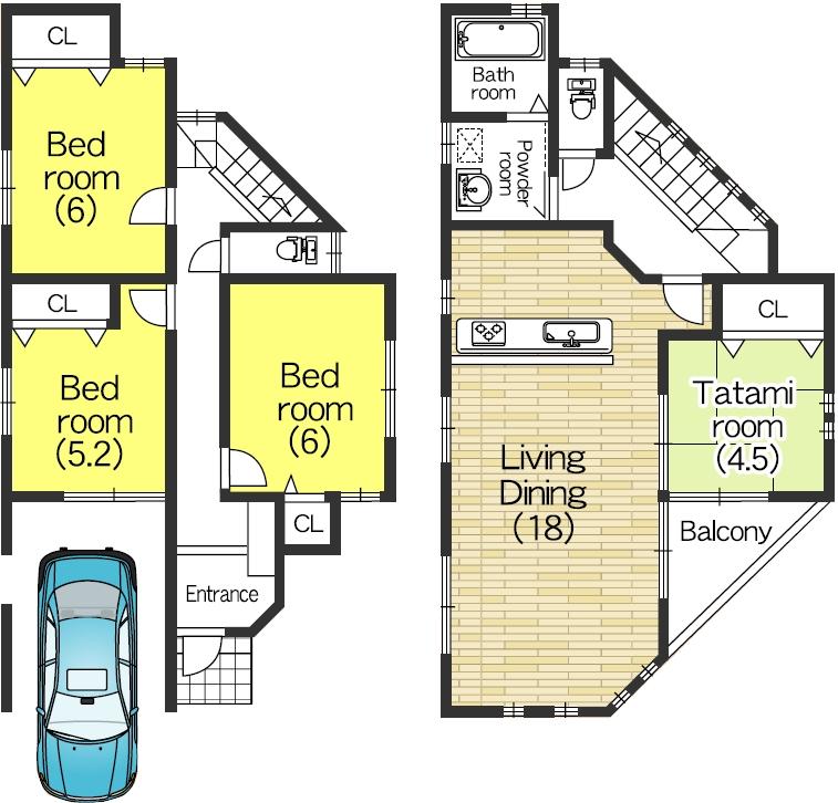 Floor plan. 25,800,000 yen, 4LDK, Land area 86.52 sq m , Building area 98.8 sq m spacious 18 Pledge south-facing living room is attractive!
