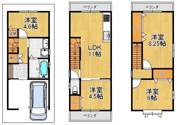 Floor plan. 22,800,000 yen, 4LDK, Land area 52.65 sq m , Building area 92.34 sq m