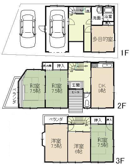 Floor plan. 9.8 million yen, 6DK, Land area 78.32 sq m , Building area 122.49 sq m 6DK + garage two possible! 