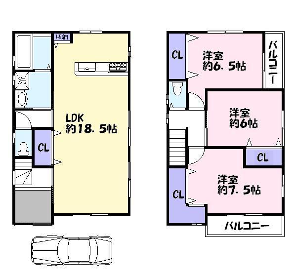Floor plan. 33,800,000 yen, 3LDK, Land area 77.61 sq m , Building area 90.85 sq m