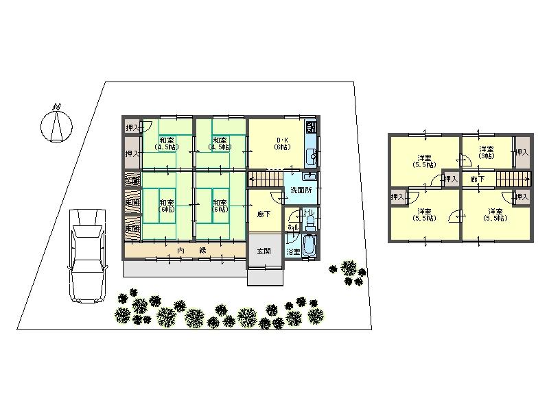 Floor plan. 6.8 million yen, 8DK, Land area 178.52 sq m , Building area 133.37 sq m   ■ 8DK + garage space + Nantei! !   ■ East and West both sides road! !   ■ The building clean you live