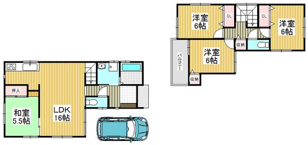 Floor plan. 25,800,000 yen, 4LDK, Land area 93.85 sq m , Building area 93.69 sq m total living room with storage space