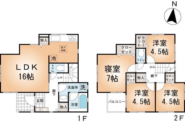 Floor plan. 19,800,000 yen, 4LDK, Land area 90.85 sq m , Building area 88.29 sq m