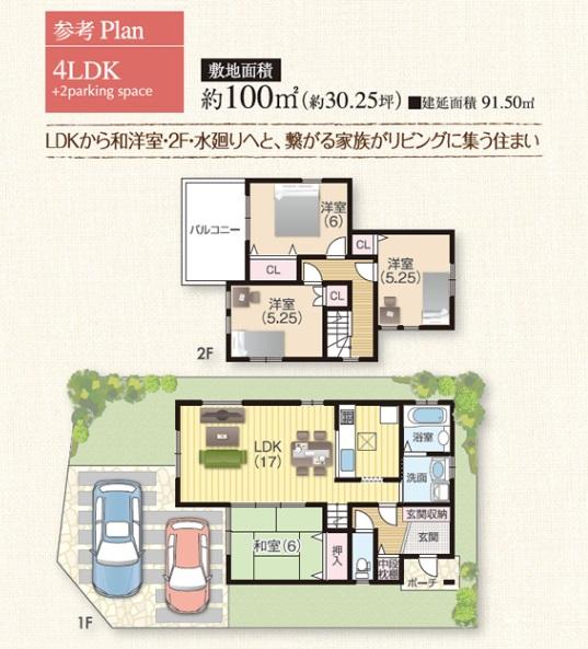Floor plan. Price 32,961,000 yen, 4LDK, Land area 100 sq m , Building area 91.5 sq m