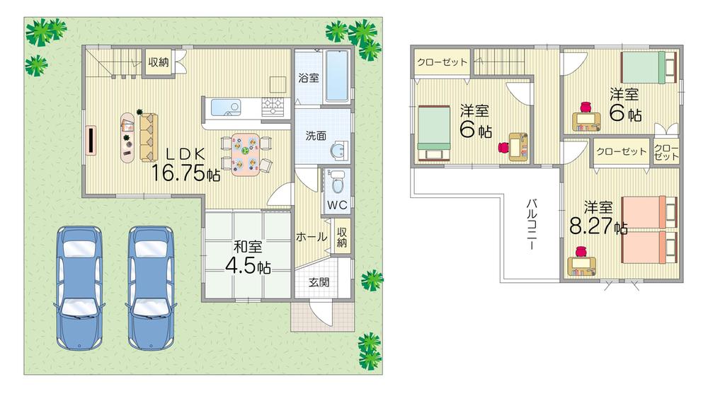 Floor plan. 34,998,000 yen, 4LDK, Land area 104.44 sq m , Ventilation good at building area 93.15 sq m east-west two-sided free