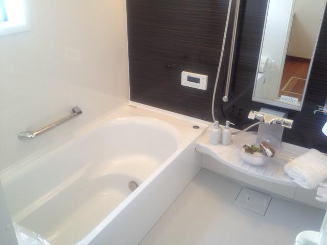 Bathroom. This is a system bus that has a private bathroom dry and mist sauna. In all houses standard equipment, Color variation is also abundant. (Local model house)