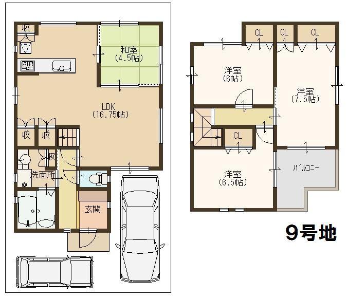 Floor plan. (No. 9 locations), Price 27,998,000 yen, 4LDK, Land area 90.82 sq m , Building area 92.34 sq m