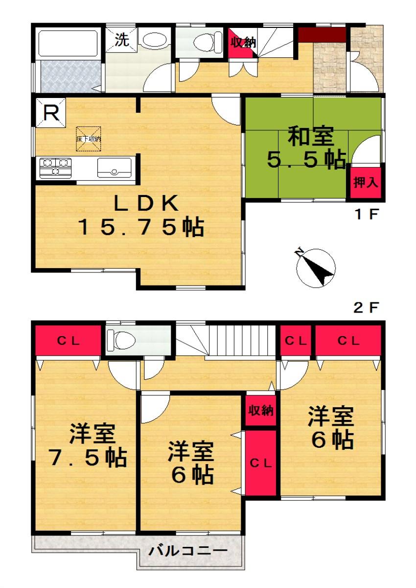 Floor plan. (No. 2 locations), Price 23.8 million yen, 4LDK, Land area 95.33 sq m , Building area 93.55 sq m