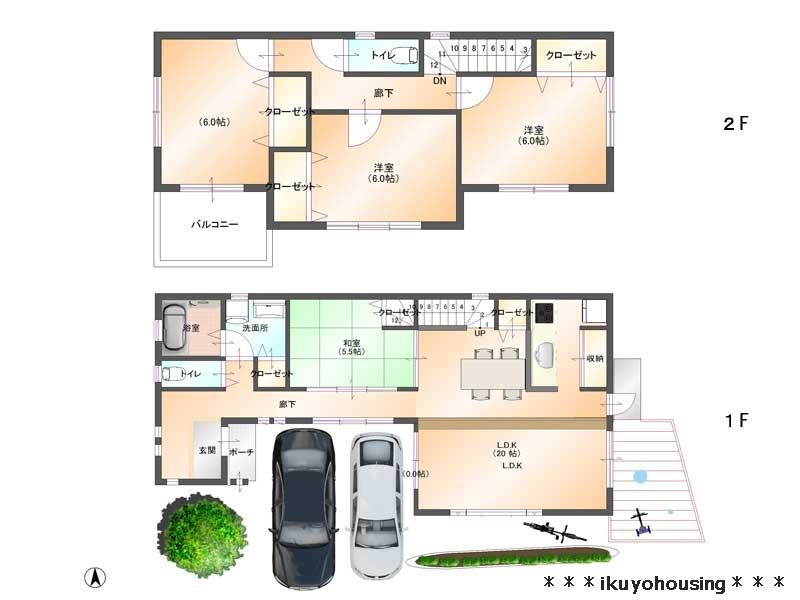 Construction completion expected view. Building plan example (No. 1 place) building set price 30,800,000 yen