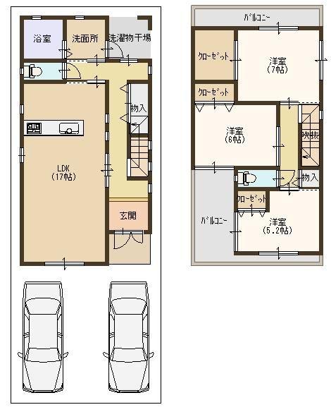 Building plan example (floor plan). Building plan example Building price 14,855,000 yen, Building area 95.58 sq m