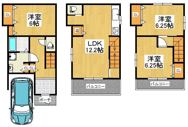 Floor plan. 15.8 million yen, 3LDK, Land area 56.85 sq m , Building area 84.42 sq m