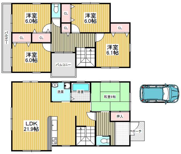 Floor plan. 28.8 million yen, 5LDK, Land area 166.46 sq m , Building area 126.06 sq m