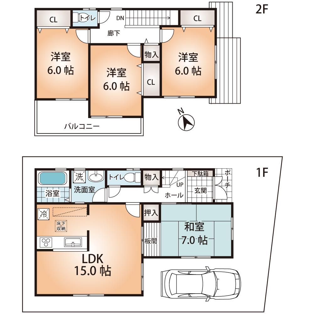 Floor plan. (No. 1 point), Price 27,800,000 yen, 4LDK, Land area 97.42 sq m , Building area 95.58 sq m