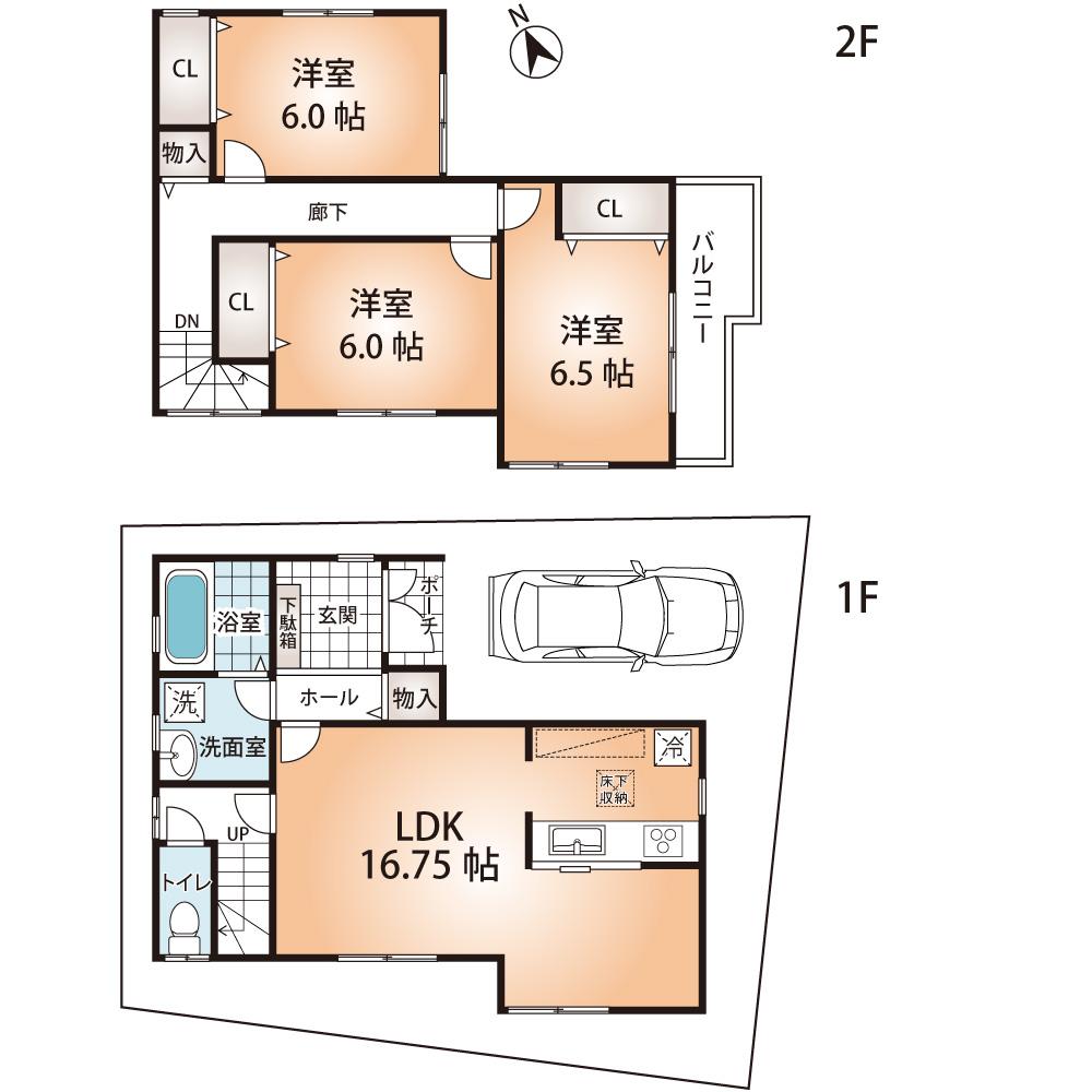 Floor plan. (No. 2 locations), Price 25,800,000 yen, 3LDK, Land area 85.27 sq m , Building area 87.88 sq m