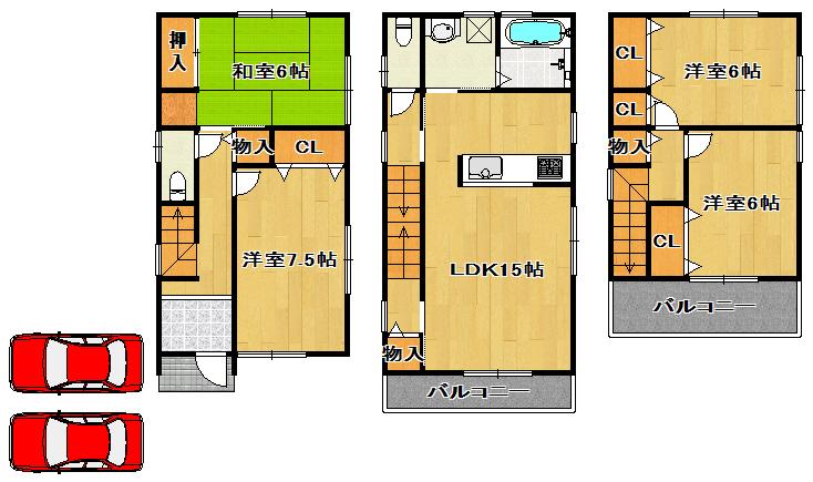 Floor plan. (No. 2 locations), Price 24,900,000 yen, 4LDK, Land area 90.33 sq m , Building area 103.27 sq m