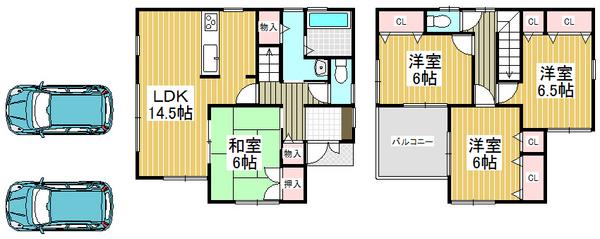 Floor plan. 25,300,000 yen, 4LDK, Land area 136.23 sq m , Building area 95.58 sq m convenient parking space two possible even when the visitor