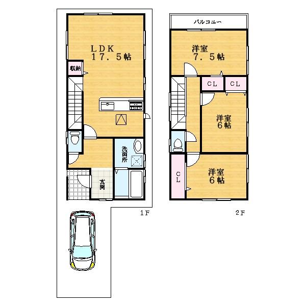 Floor plan. (1 Building), Price 22,800,000 yen, 3LDK, Land area 116.08 sq m , Building area 92.74 sq m