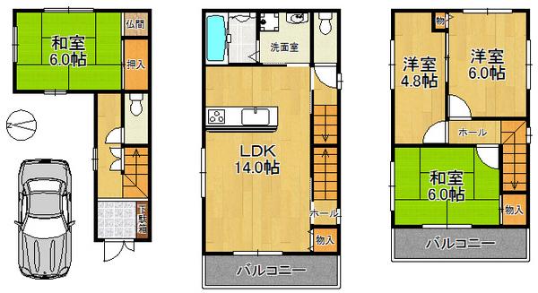 Floor plan. 18,800,000 yen, 4LDK, Land area 57.36 sq m , Building area 87.91 sq m   [Immediate Available & renovation completed] Please look at the real thing by all means in the field! 