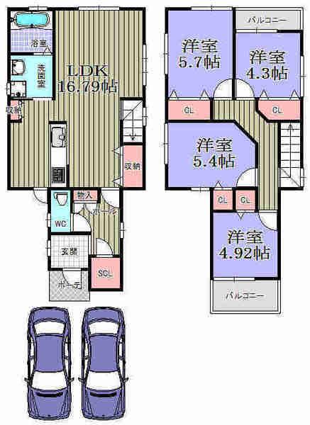 Floor plan. 35,500,000 yen, 4LDK, Land area 105.88 sq m , Building area 95.55 sq m convenient parking space two possible even when the visitor
