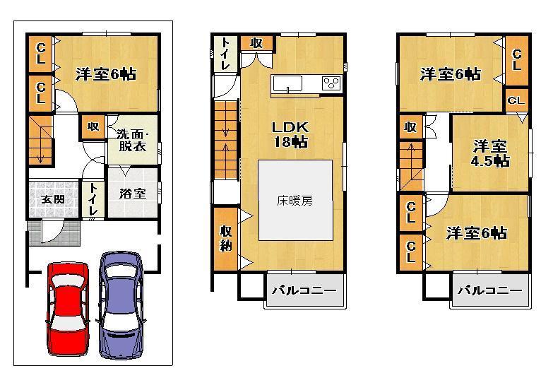 Floor plan. 21,800,000 yen, 4LDK, Land area 61.44 sq m , Is 4LDK of building area 101.25 sq m room.
