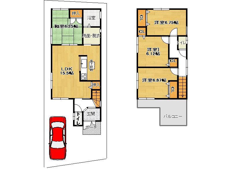Floor plan. 25,800,000 yen, 4LDK, Land area 98.08 sq m , Building area 95.58 sq m south-facing It is a spacious floor plan.